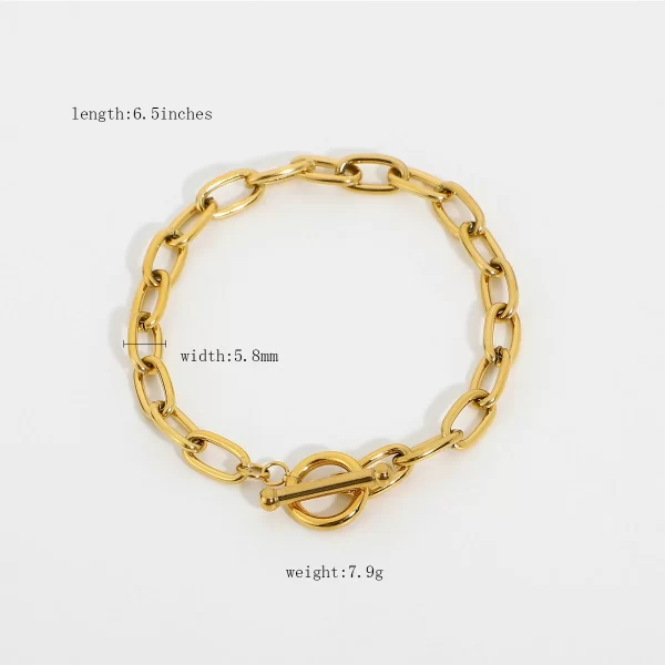 Gold Plated Simple Classic Gold Link Chain Paperclip Ot Toggle Stainless Steel Oval Bracelet - Image 6