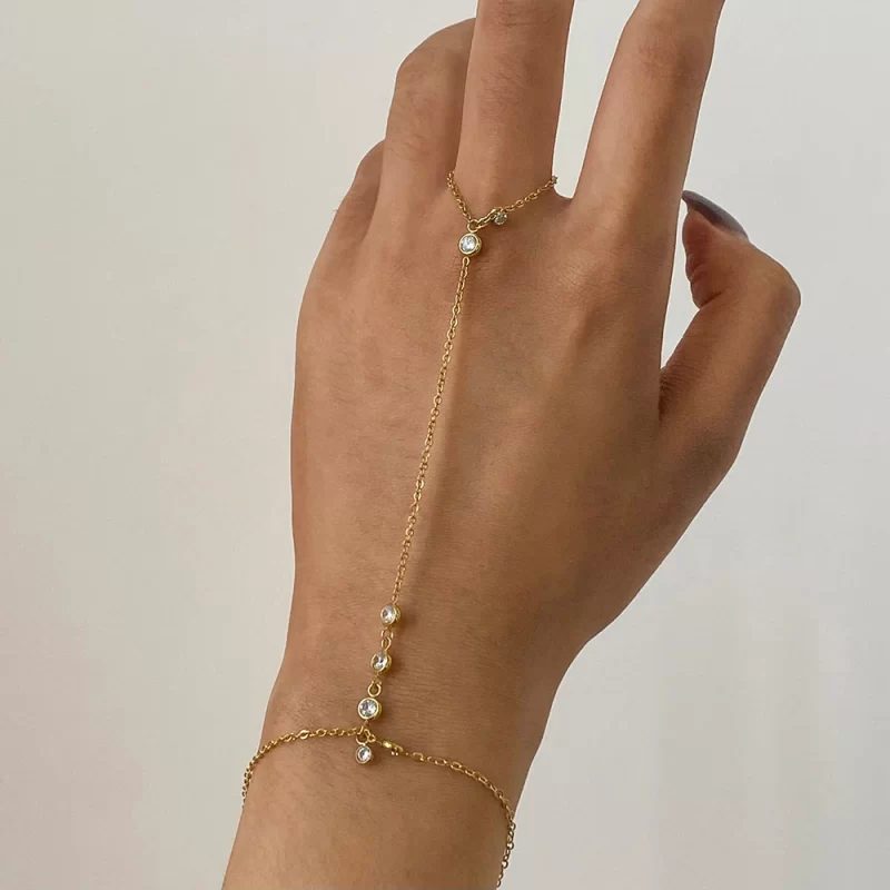 18K Gold Stainless Steel Pearl Finger Chain Minimalist Hand Harness Everyday Layered Arm Art - Image 2