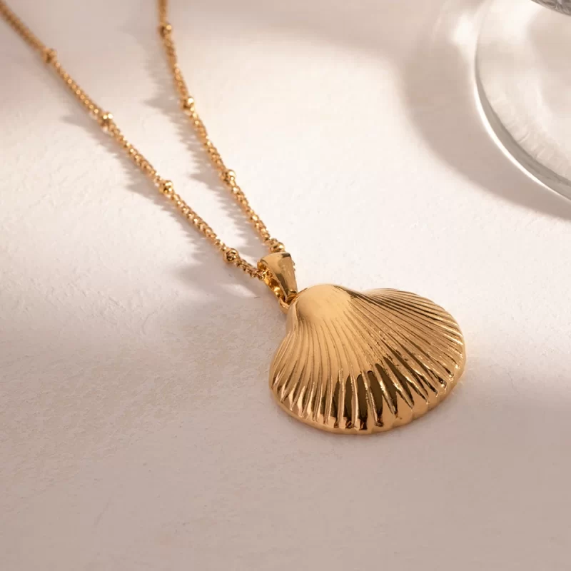 J&D Tarnish Free Stainless Steel Gold Plated Fashion Jewelry Shell Necklaces for Women Moissanite Gold Necklace - Image 2