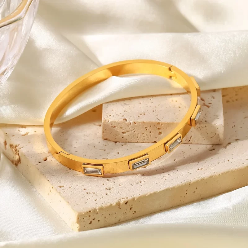 Luxury Green White Cubic Zirconia Stainless Steel Bangle Non Adjustable Luxury Exquisite Jewelry for Women Gift - Image 5