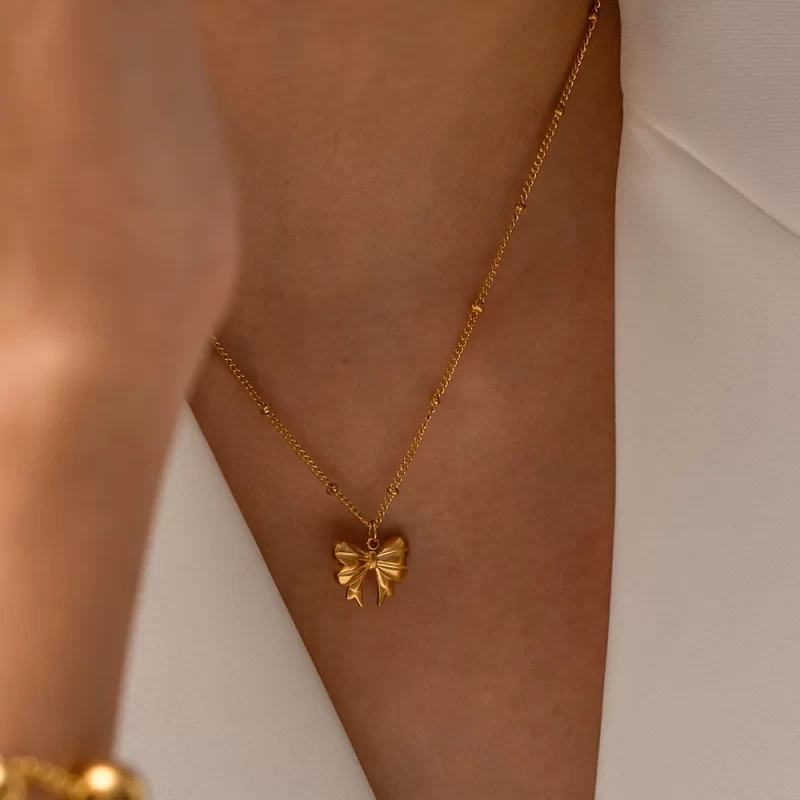 New Arrival 18K Gold Plated Charm Necklace Stainless Steel Bow Pendant Necklace for Girls - Image 3