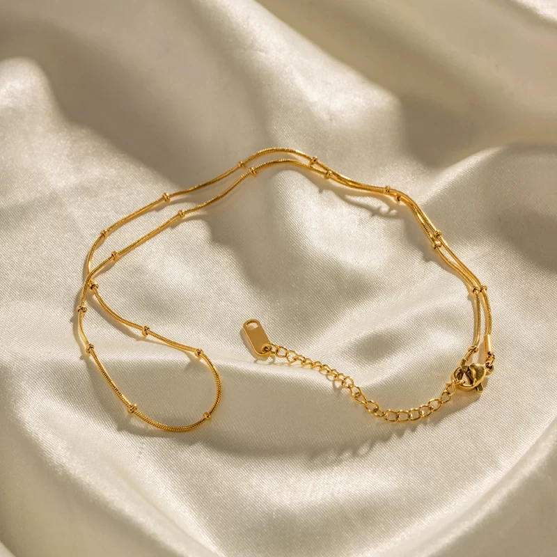 Geometric Round Snake Chain Choker Wedding Stainless Steel Interval Bead Chain Necklace for Girls - Image 3