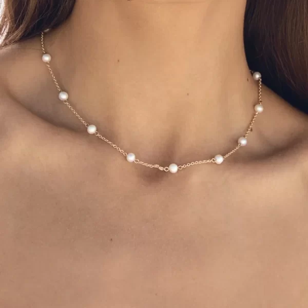 Minimalist 18K Gold Plated Charm Small Pearl Necklace Stainless Steel Interval Mini Pearls Necklace - Image 3
