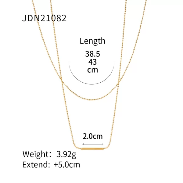 Waterproof T-bar Pendant Double Layer Bar Necklace Stainless Steel Bead Chain Layer Necklace for Women - Image 6