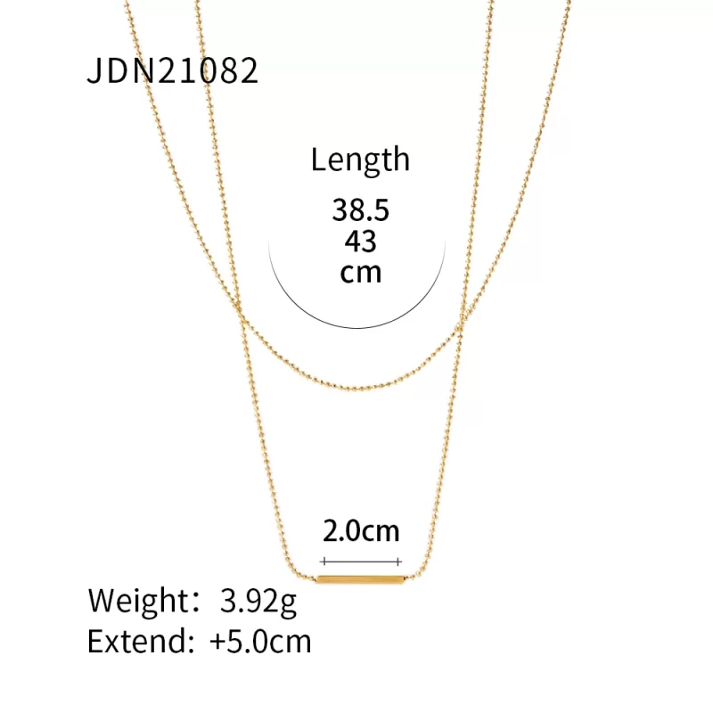 Waterproof T-bar Pendant Double Layer Bar Necklace Stainless Steel Bead Chain Layer Necklace for Women - Image 6
