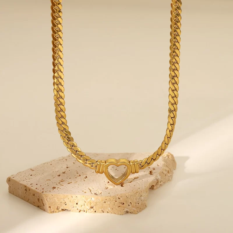 New Trend Stainless Steel Cuban Chain Hollow Heart Necklace Wedding Love Heart Pendant Necklace - Image 5