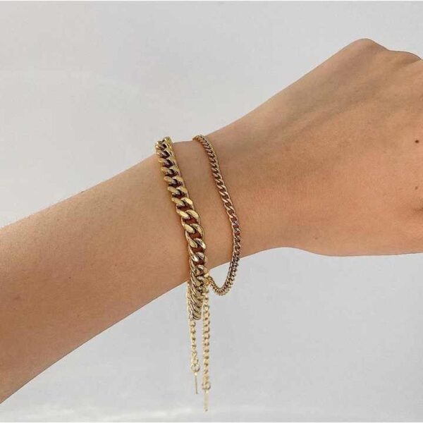 6mm Chunky Gold Curb Link Bracelet 18K Gold Plated Stainless Steel Miami Cuban Chain Statement Bracelet - Image 2