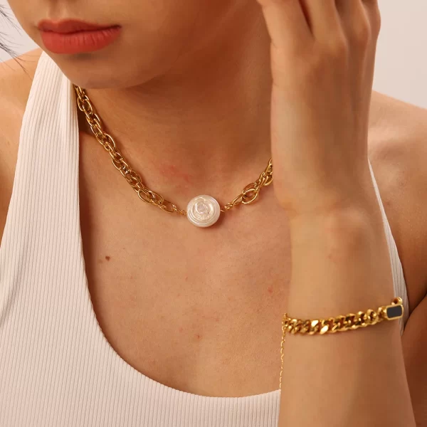 New 18k Gold Plated Stainless Steel Pearl Choker Fashion Rope Chain Freshwater Pearl Necklace - Image 2