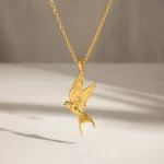Youthway Trendy Unique Gold Plated Stainless Steel Animal Peace Dove Pendant Necklace Ring Earrings Anti Allergic Jewelry Set