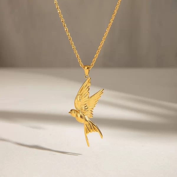 Youthway Trendy Unique Gold Plated Stainless Steel Animal Peace Dove Pendant Necklace Ring Earrings Anti Allergic Jewelry Set