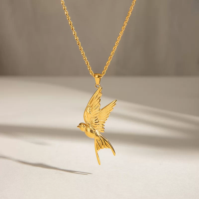 Youthway Trendy Unique Gold Plated Stainless Steel Animal Peace Dove Pendant Necklace Ring Earrings Anti Allergic Jewelry Set