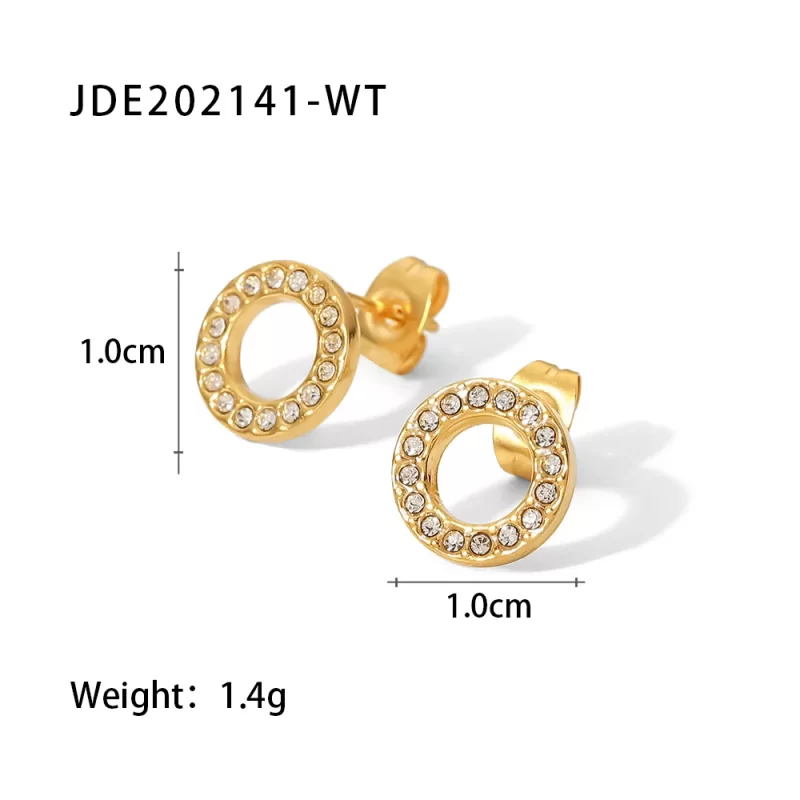 18K Gold Plated Stainless Steel Jewelry Charm Hollow White Circle Cubic Zirconia Stud Earrings - Image 4