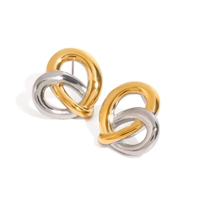 18K Gold Stainless Steel Polished Minimalist Trendy Jewelry Twisted Heart Hoop Earrings for Women
