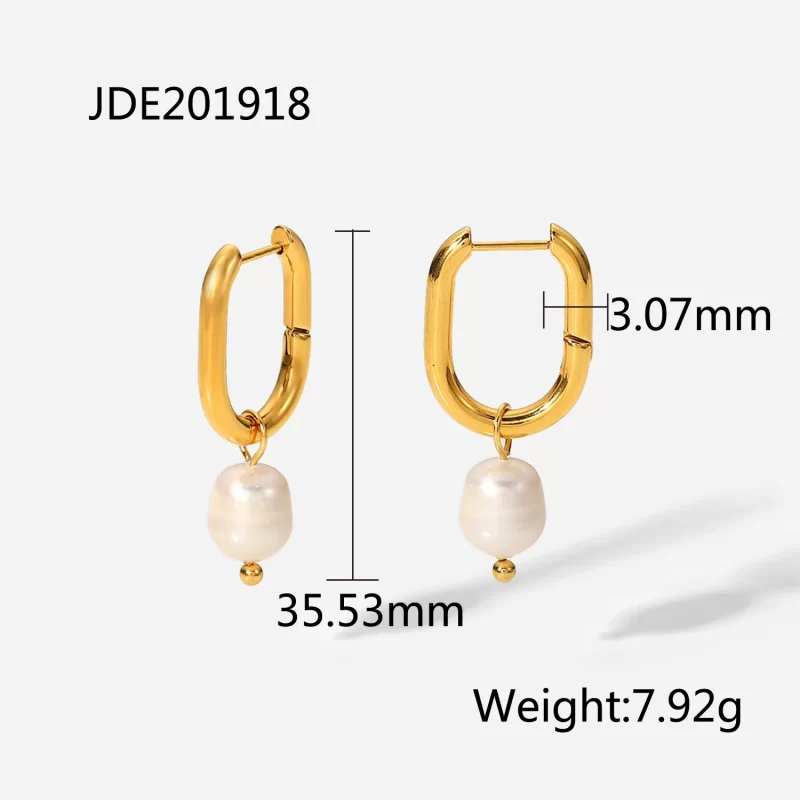 New Trend Geometric Stainless Steel CC Shape Pearl Hoop Earrings Geometric 18K Gold Plated Pearl Hoop Earring for Women - Image 4