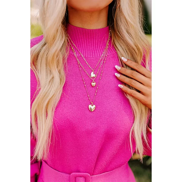 J&D Triple Layer Heart Pendant Necklace for Women 18k Gold Plated Stainless Steel Bead Chain Layered Minimalist Jewelry - Image 3