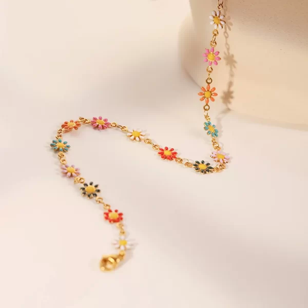 18K Gold Plated Stainless Steel Accessories Charm Colorful Daisy Choker Necklace for Women - Image 4