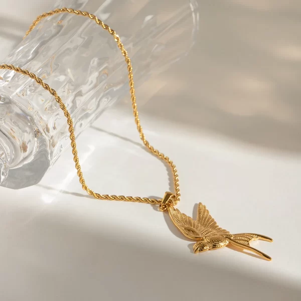 Youthway Trendy Unique Gold Plated Stainless Steel Animal Peace Dove Pendant Necklace Ring Earrings Anti Allergic Jewelry Set - Image 5