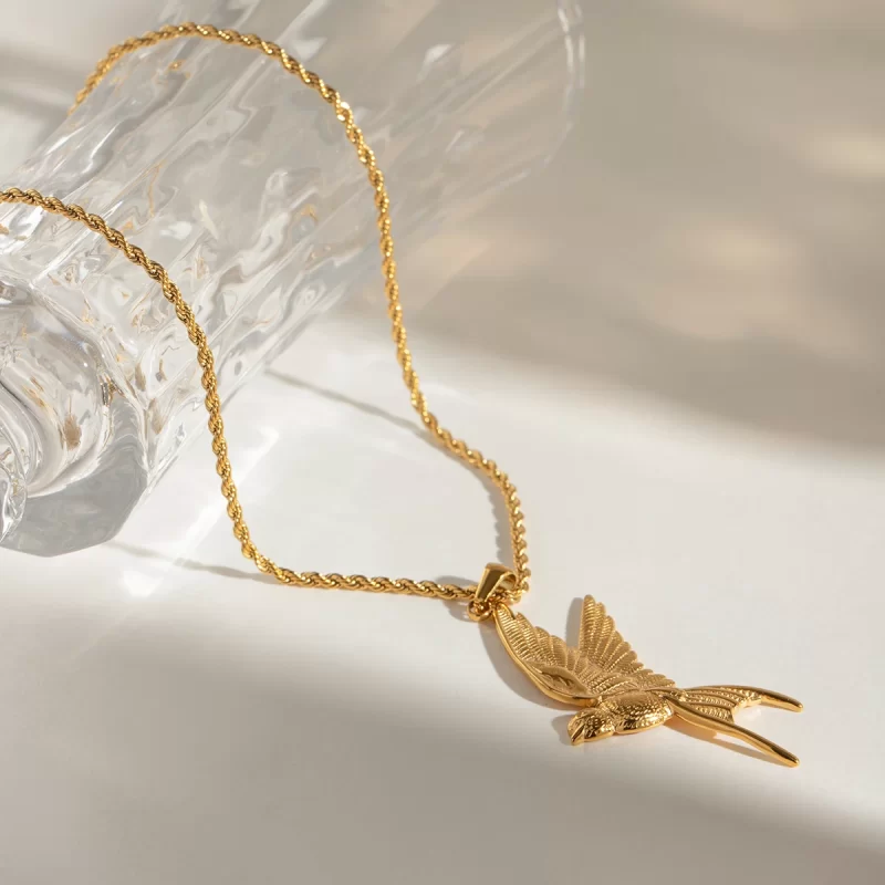Youthway Trendy Unique Gold Plated Stainless Steel Animal Peace Dove Pendant Necklace Ring Earrings Anti Allergic Jewelry Set - Image 5