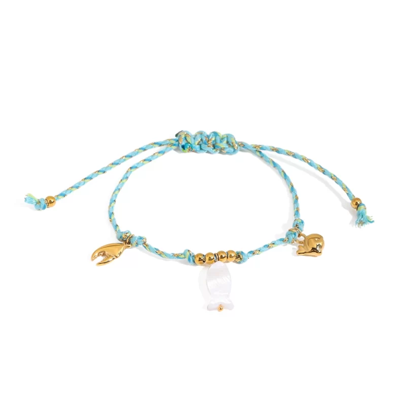 18K Gold Plated Stainless Steel Summer Beaded Bracelet Colorful String Ocean Charm for Beach Vacation Jewelry