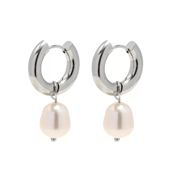 New Trend Geometric Stainless Steel CC Shape Pearl Hoop Earrings Geometric Pearl Hoop Earring for Women