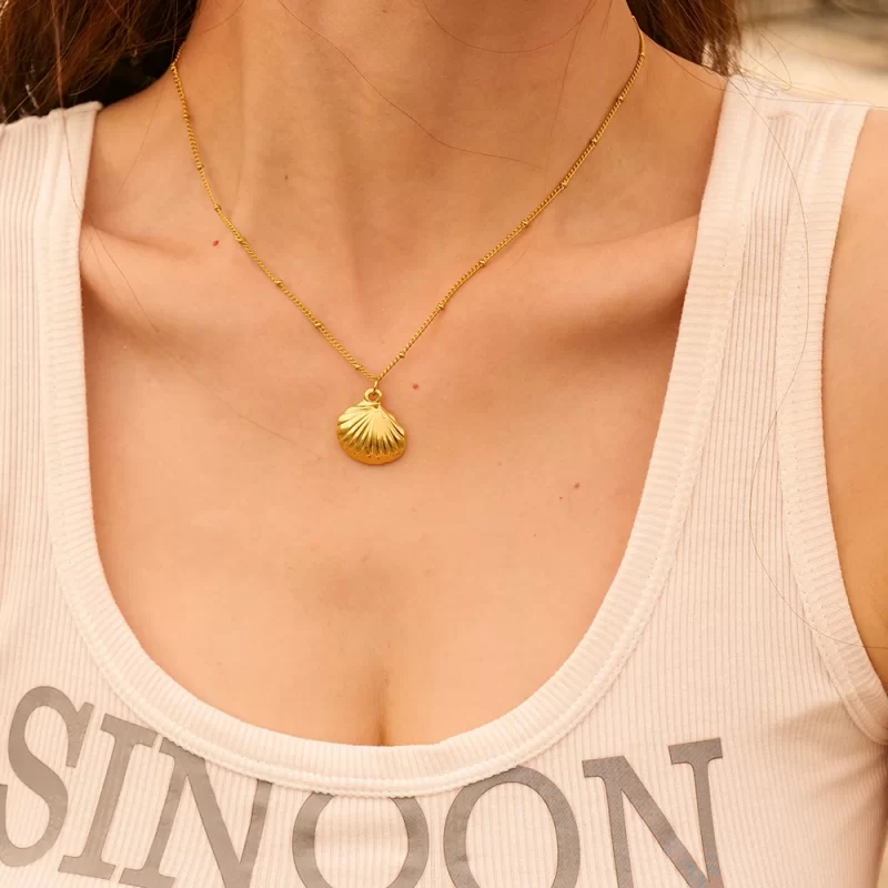 2023 New Trend Chic 18k Gold Plated Shell Shape Pendant Necklace Stainless Steel Fashion Jewelry - Image 3