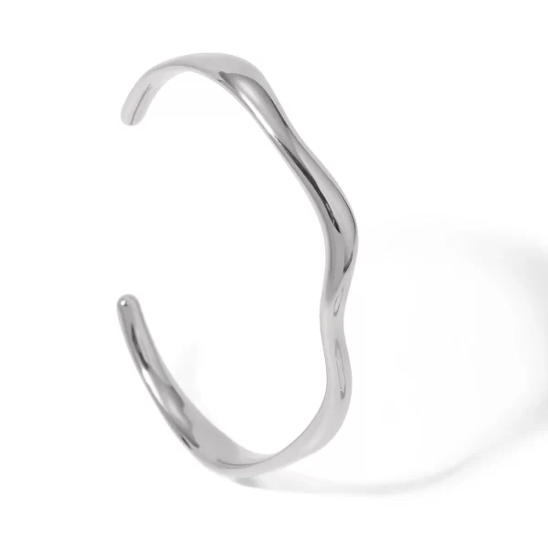 Stainless Steel Texture Opening Cuff Bangle Bracelets Metal Waterproof Minimalist Elegant Jewelry for Women Gift 2024
