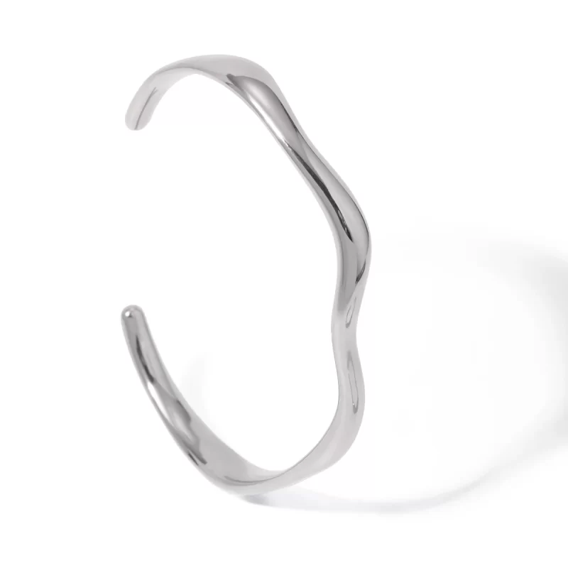 Stainless Steel Texture Opening Cuff Bangle Bracelets Metal Waterproof Minimalist Elegant Jewelry for Women Gift 2024