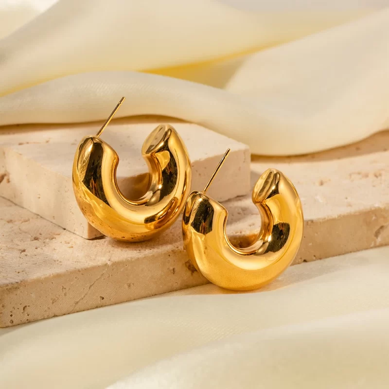 18K Gold Plated Stainless Steel Jewelry Gift Geometric Silver Color Square C Earrings for Women - Image 4