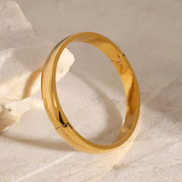 Stainless Steel Gold Color Circle Oval Smooth Bracelet For Unisex Modern Trendy Anti Allergic Jewelry Gift - Image 3
