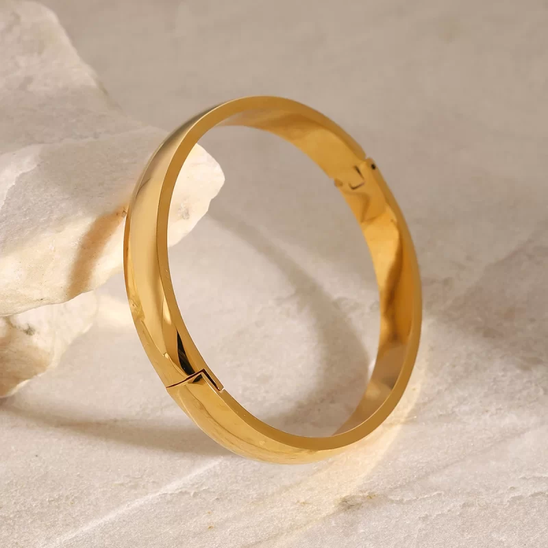 Stainless Steel Gold Color Circle Oval Smooth Bracelet For Unisex Modern Trendy Anti Allergic Jewelry Gift - Image 3
