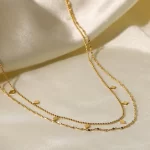 18K Gold Plated Layer Necklace Stainless Steel Double Layered Tassel Sequined Bead Chain Necklace