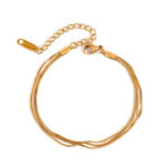 Modern Minimalist 18K Gold Stainless Steel Square Snake Bone Chain 3-layer Bracelet