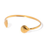 PVD Gold Plated Minimalist Big Scallop Fan Shell Open Cuff Bangle for Women