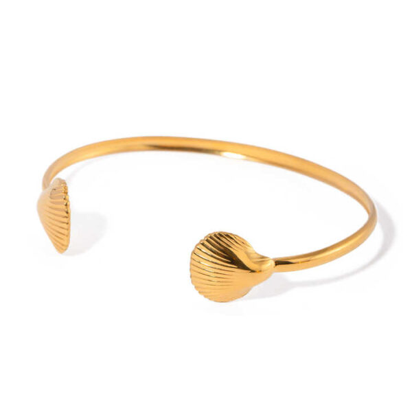 PVD Gold Plated Minimalist Big Scallop Fan Shell Open Cuff Bangle for Women