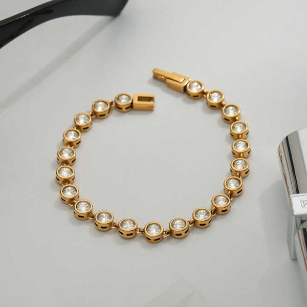 18K Gold Women's Tennis Bracelet Vintage Stainless Steel Zircon Fashion Jewelry for Anniversaries Bustling Simple Style - Image 5