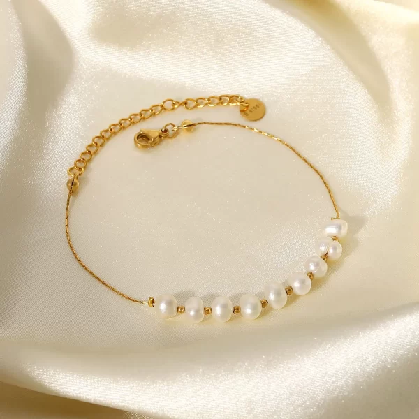 Natural Freshwater Pearl Stainless Steel Bracelet Bangles Jewelry Women Gift Dainty PVD 18k Gold Chain Bracelet - Image 4