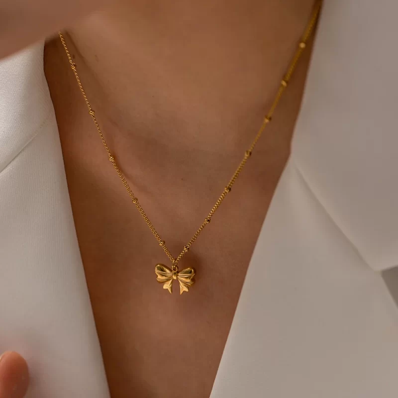 New Arrival 18K Gold Plated Charm Necklace Stainless Steel Bow Pendant Necklace for Girls - Image 2