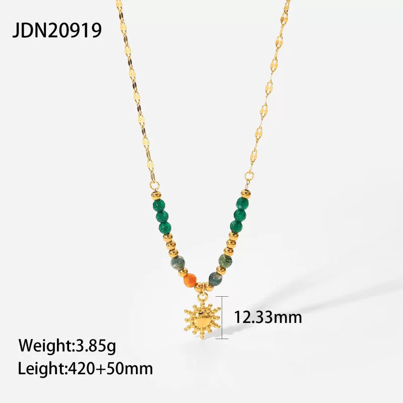 New Arrivals Manual Natural Stone Beads Splicing Necklace Women's Sun Pendant Statement Necklace - Image 6
