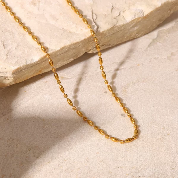 Geometric Round Bead Chain Choker Wedding Stainless Steel Oval Round Bead Chain Necklace - Image 3