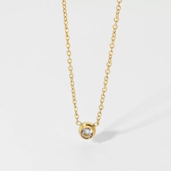18K Gold Plated Stainless Steel Round Zircon Pendant Necklace For Women Minimalist Classic Choker Necklace - Image 3