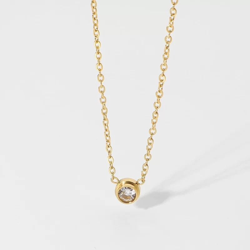 18K Gold Plated Stainless Steel Round Zircon Pendant Necklace For Women Minimalist Classic Choker Necklace - Image 3