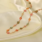 18K Gold Plated Stainless Steel Accessories Charm Colorful Daisy Choker Necklace for Women