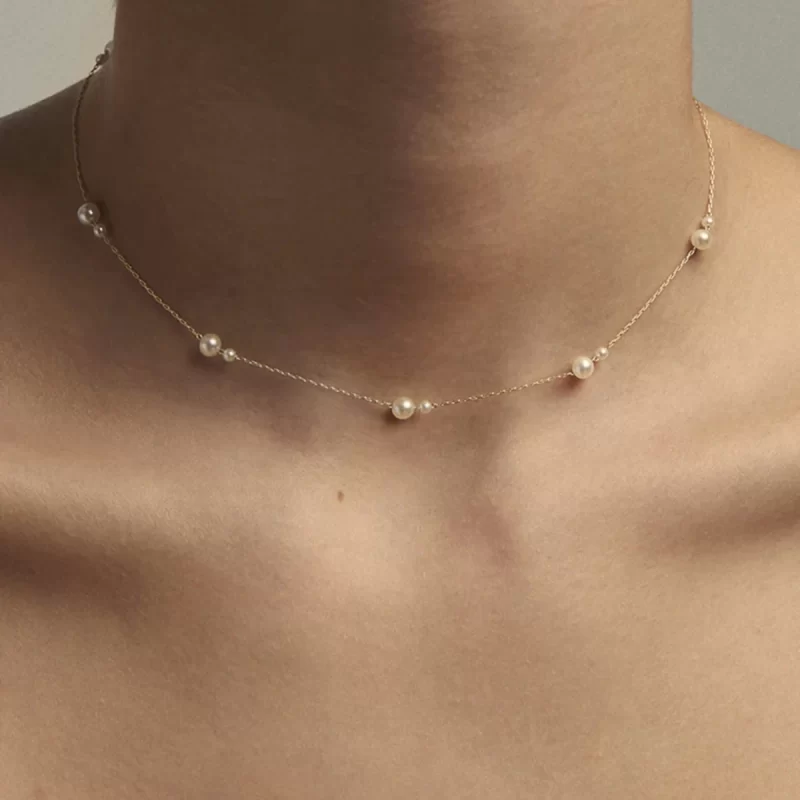 Minimalist 18K Gold Plated Charm Pearl Necklace Stainless Steel Exquisite Interval Pearls Necklace - Image 2