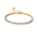 White Color Round Shape Zirconia Circling Setting 18K Gold Plated Stainless Steel Eternity Bracelets