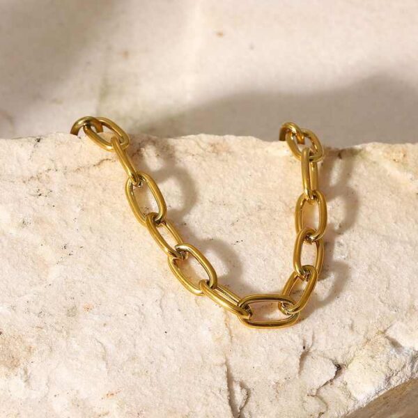 Gold Plated Simple Classic Gold Link Chain Paperclip Ot Toggle Stainless Steel Oval Bracelet - Image 4