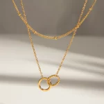 Youthway Stainless Steel Double Layers Necklace For Women 2024 18K Gold Plated Texture Waterproof Thin Chain Jewelry New Gift