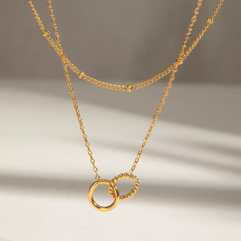Youthway Stainless Steel Double Layers Necklace For Women 2024 18K Gold Plated Texture Waterproof Thin Chain Jewelry New Gift