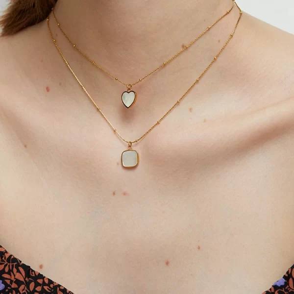 Minimalism Square Natrual Shell Pendant Necklace New Design 18K Gold Clavicle Chain Stainless Steel Jewelry Necklace for Women - Image 4