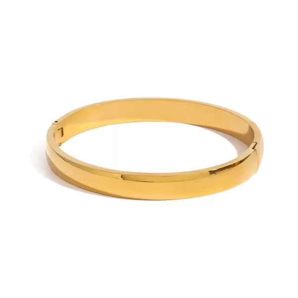 Stainless Steel Gold Color Circle Oval Smooth Bracelet For Unisex Modern Trendy Anti Allergic Jewelry Gift
