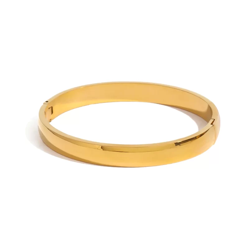 Stainless Steel Gold Color Circle Oval Smooth Bracelet For Unisex Modern Trendy Anti Allergic Jewelry Gift